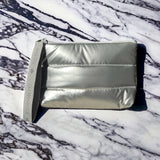 Quilted silver makeup clutch