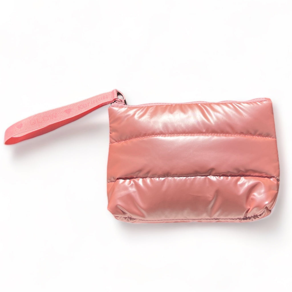 Pink quilted puffer skincare/makeup clutch